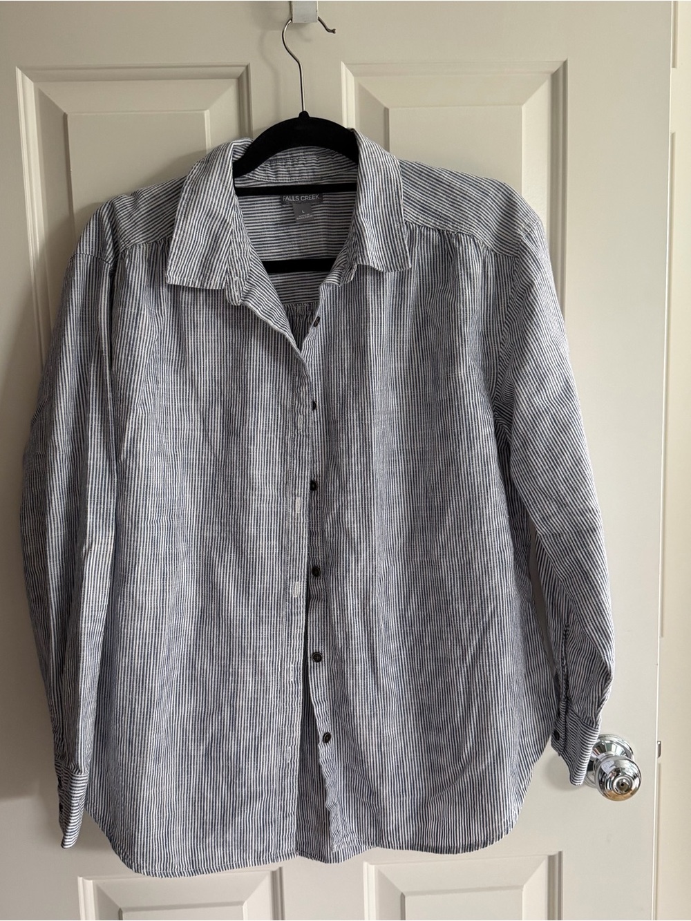 Falls Creek Men’s Blue and White Pinstripe Button-Down Shirt